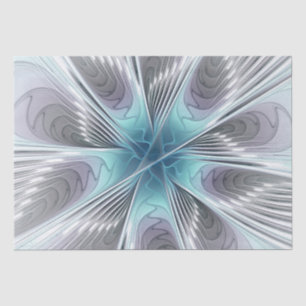 Elegance Modern Blue Grey White Fractal Art Flower Tissuepapier