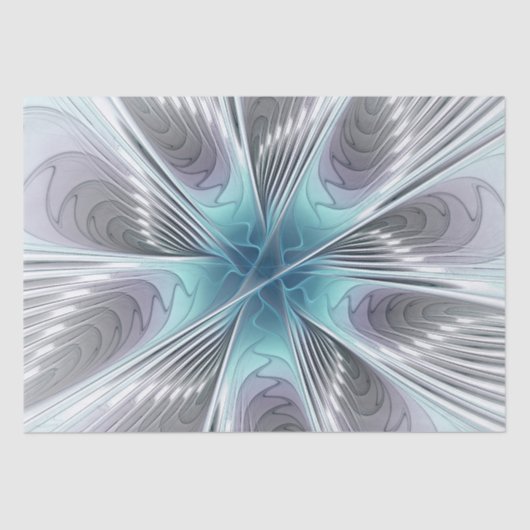 Elegance Modern Blue Grey White Fractal Art Flower Tissuepapier (Voorkant)