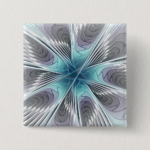 Elegance Modern Blue Grey White Fractal Art Flower Vierkante Button 5,1 Cm