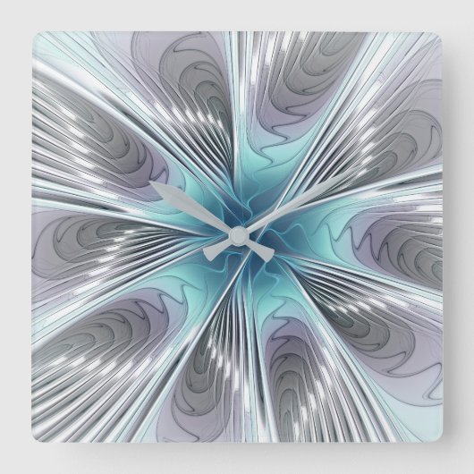 Elegance Modern Blue Grey White Fractal Art Flower Vierkante Klok (Voorkant)
