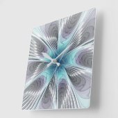 Elegance Modern Blue Grey White Fractal Art Flower Vierkante Klok (Hoek)