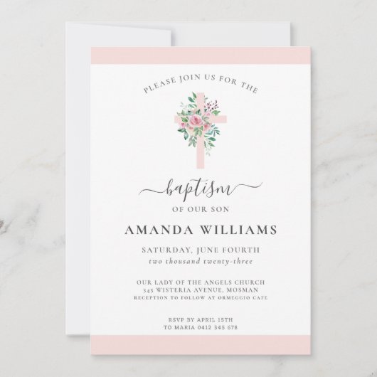 Élégance moderne filles Baptême Invitation (Devant)