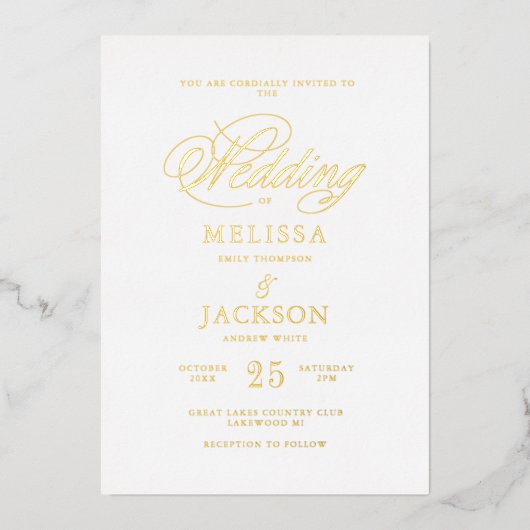 Elégance moderne or Mariage Foil Invitation (Recto)