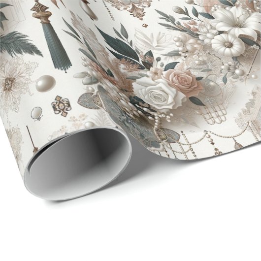 Élégance Moderne Papier Cadeau Mariage Perle et De (Coin rond)