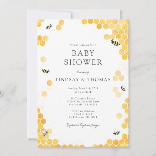 Elegance Mommy to Bee Baby shower Invitation (Devant)
