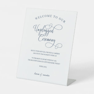 Elegance Navy Blue Script Unplugged Ceremony Reclamebord Met Voetstuk