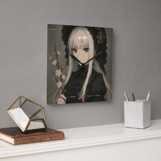 Elegance of the Midnight Blossom Maiden Premium Vierkante Klok