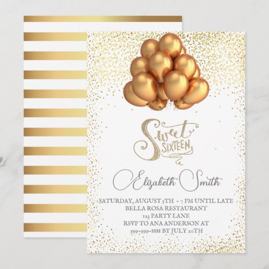Elégance or, invitation sweet sixteen (Devant / Derrière)