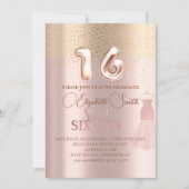 Elégance or rose, invitation sweet sixteen (Devant)