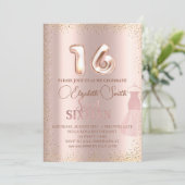 Elégance or rose, invitation sweet sixteen (Debout devant)
