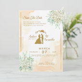 Élégance Royale : Invitation Ivoire, Or et Vert (Debout devant)