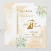 Élégance Royale : Invitation Ivoire, Or & Vert (Devant / Derrière)