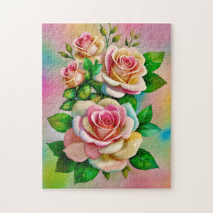 Elegance Rozen Roze en Geel Waterverf Pastel Legpuzzel
