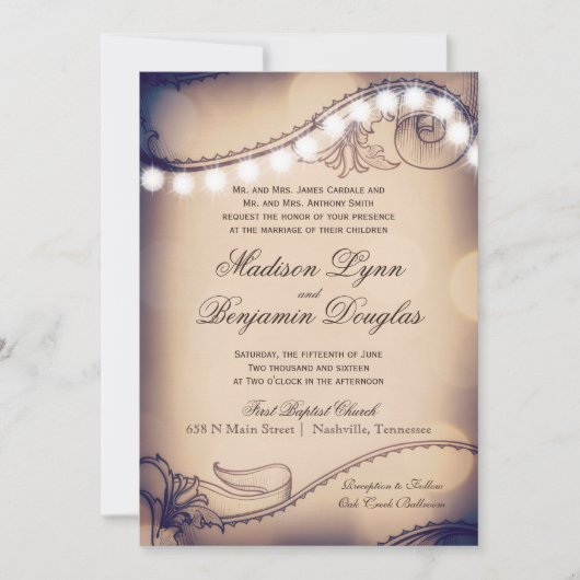  Elegance Rustic Lights Wedding Invitation Kaart (Voorkant)
