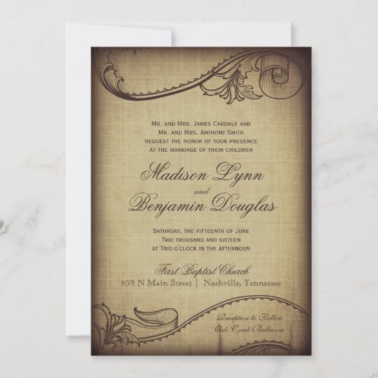 Elegance Rustic Wedding Invitations Kaart (Voorkant)