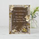 Élégance Rustique Carte de Réception Rose Blanche (Debout devant)