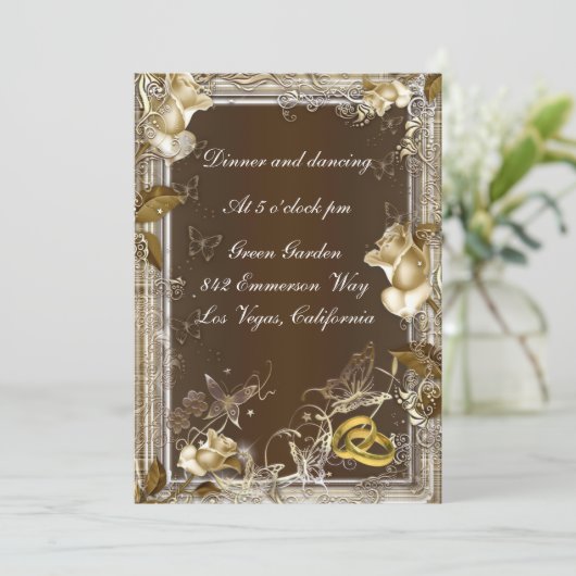 Élégance Rustique Carte de Réception Rose Blanche (Debout devant)