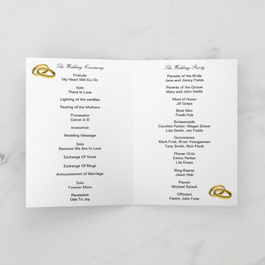 Élégance rustique Carte programme Rose blanche (Intérieur)