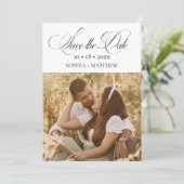 Elegance Script 2 Foto Bruiloft Save The Date (Staand voorkant)