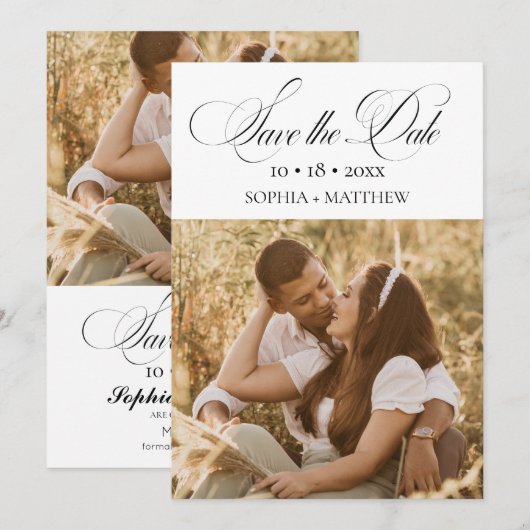 Élégance Script 2 Photo Mariage Save The Date (Devant / Derrière)