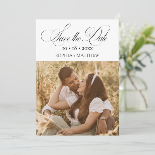 Elegance Script 2 Photo Wedding Save The Date (Debout devant)