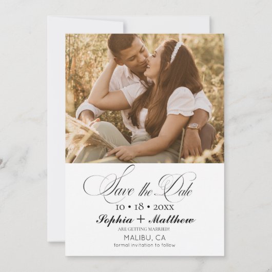 Elegance Script 2 Photo Wedding Save The Date (Dos)