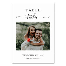 Elegance Script Photo Wedding Table Number Twaalf Kaart