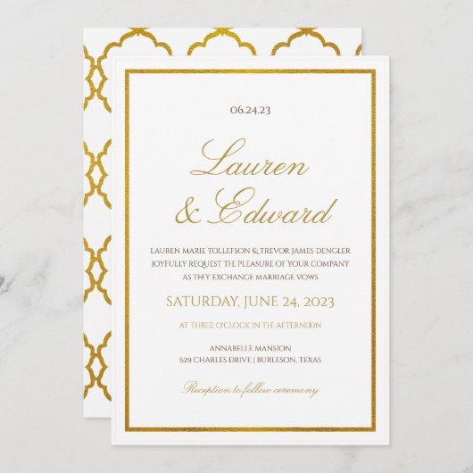 Élégance simple Faire-part de mariage - Faux Gold  (Devant / Derrière)