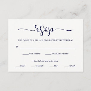 Élégance simple RSVP bleu et blanc minimal de la