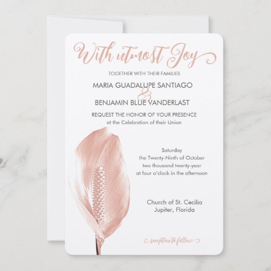 Élégance tropicale Invitation Fleur Rose (Devant)