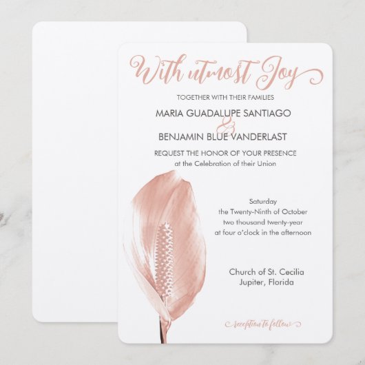 Élégance tropicale Invitation Fleur Rose (Devant / Derrière)