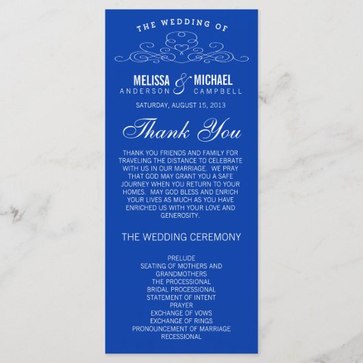 ÉLÉGANCE VINTAGE BLEUE | PROGRAMME DE MARIAGE (Devant)