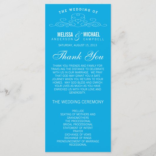 ÉLÉGANCE VINTAGE BLEUE | PROGRAMME DE MARIAGE (Devant)