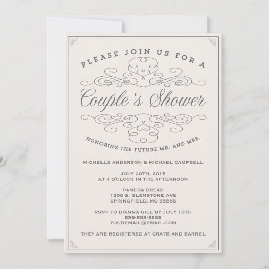 Élégance vintage | Invitation à la douche d'un cou (Devant)