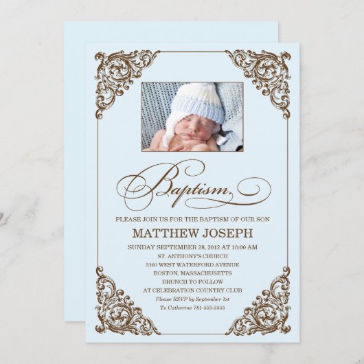 ÉLÉGANCE VINTAGE| INVITATION BAPTISME (Devant / Derrière)