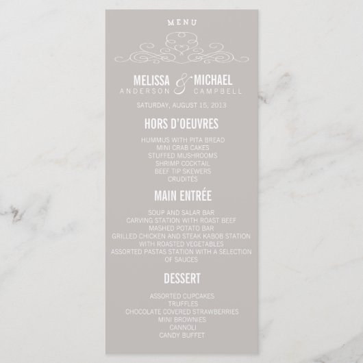 ÉLÉGANCE vintage | Menu de mariage (Devant)
