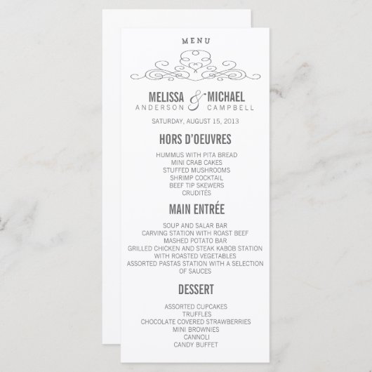ÉLÉGANCE vintage | Menu de mariage (Devant / Derrière)