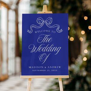 Élégance Vintage Nœud Bleu Mariage Accueil