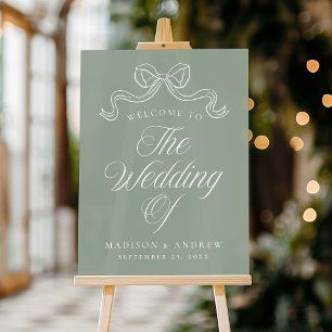 Élégance Vintage Noeud Vert Sauge Mariage Bienvenu
