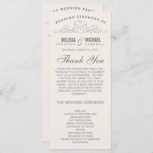 ÉLÉGANCE vintage | PROGRAMME DE MARIAGE (Devant / Derrière)