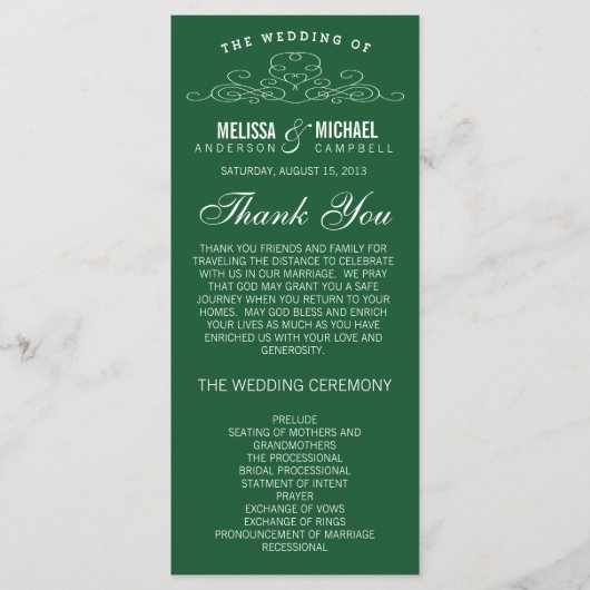 ÉLÉGANCE vintage | PROGRAMME DE MARIAGE ÉMERAUDE (Devant)