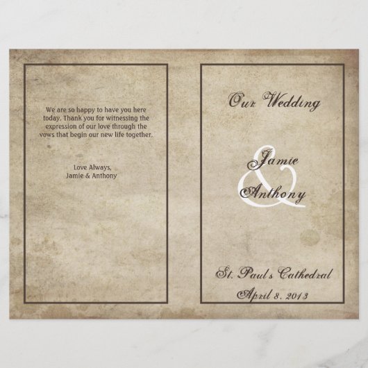 Élégance vintage Programme de mariage en papier dé (Devant)