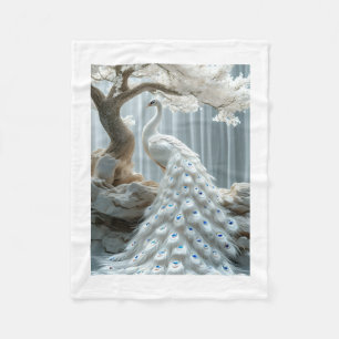 Elegance Witte Pauw en Boom Kunst Throw Bla Fleece Deken