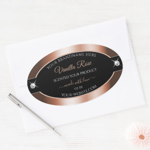 Elegance Zwart Roos Gold Brilliants Productlabel Ovale Sticker