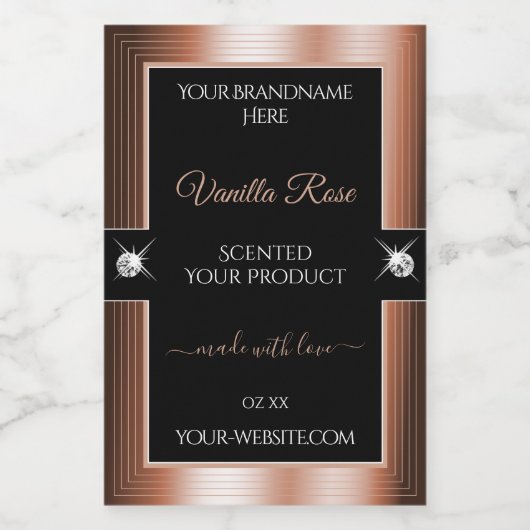 Elegance Zwart Roos Gold Brilliants Productlabel Voedselcontainer Etiket (Enkel label)