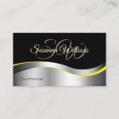 Elegance Zwart Wavy Zilver Decor Initialen QR Code Visitekaartje (Voorkant)