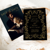 Eleganse Gouden Bloem Zwart Bruiloft Save The Date