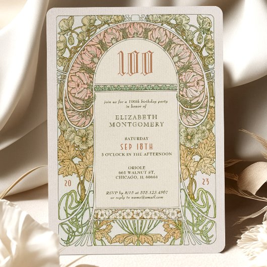 Elégant 100e anniversaire Invitation Art Nouveau M