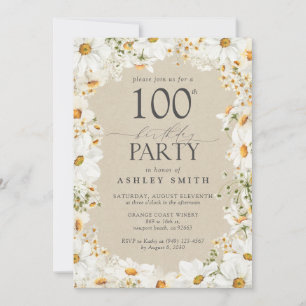 Elegant 100th Watercolor Floral Daisy Birthday Kaart