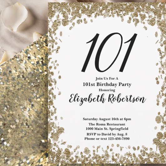 Elegant 101st Birthday Invitation For Her in Gold